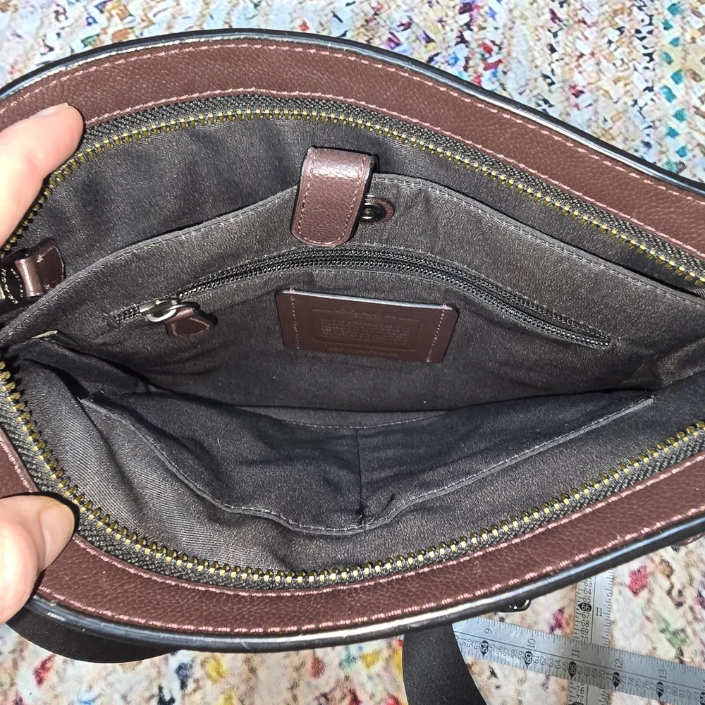 Coach Charles Brown Messenger Bag with Orange and Gray Stripes
